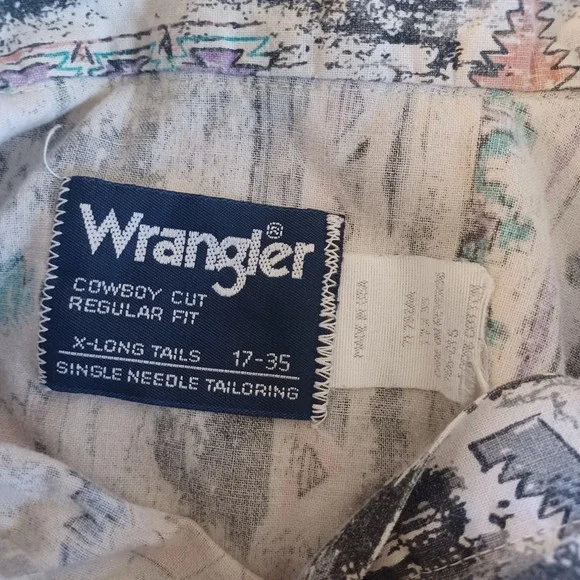 Wrangler Vintage Cowboy Cut Novelty Retro Print Geometric Long Sleeve Shirt XL - Picture 8 of 8